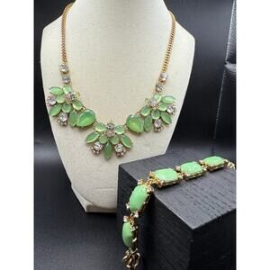 J Crew Statement Necklace & Matching Bracelet Sage Green